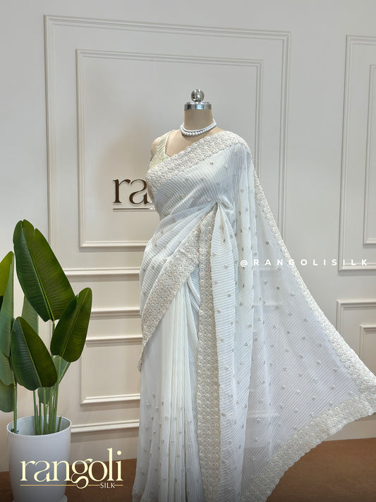 Designer Saree in Soft Pleated Fabric with Floral Border and Buttas - Post 398