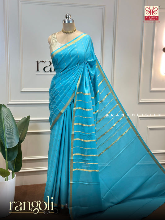 Pure Mysore Silk Crepe Saree in Classic Gold Zari Stripes - Post 784