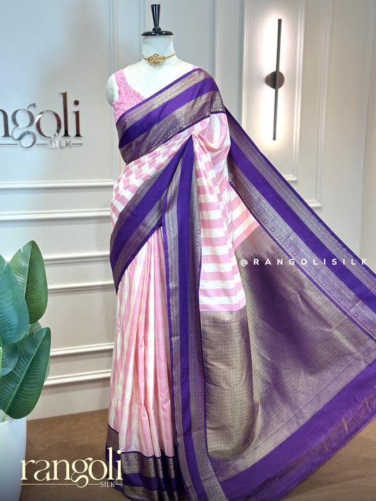 Light Pink & Purple Semi Kanjivaram Silk Saree with Checks & Bentex Border - Post 1020