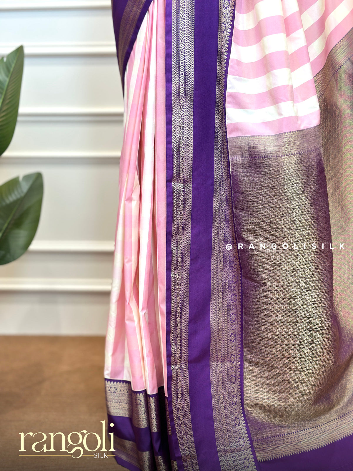 Light Pink & Purple Semi Kanjivaram Silk Saree with Checks & Bentex Border - Post 1020