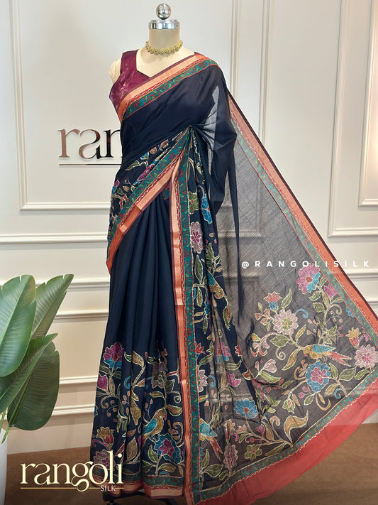 Elegant Floral Cotton Sarees in Earthy Tones with Contrast Borders - Post 718