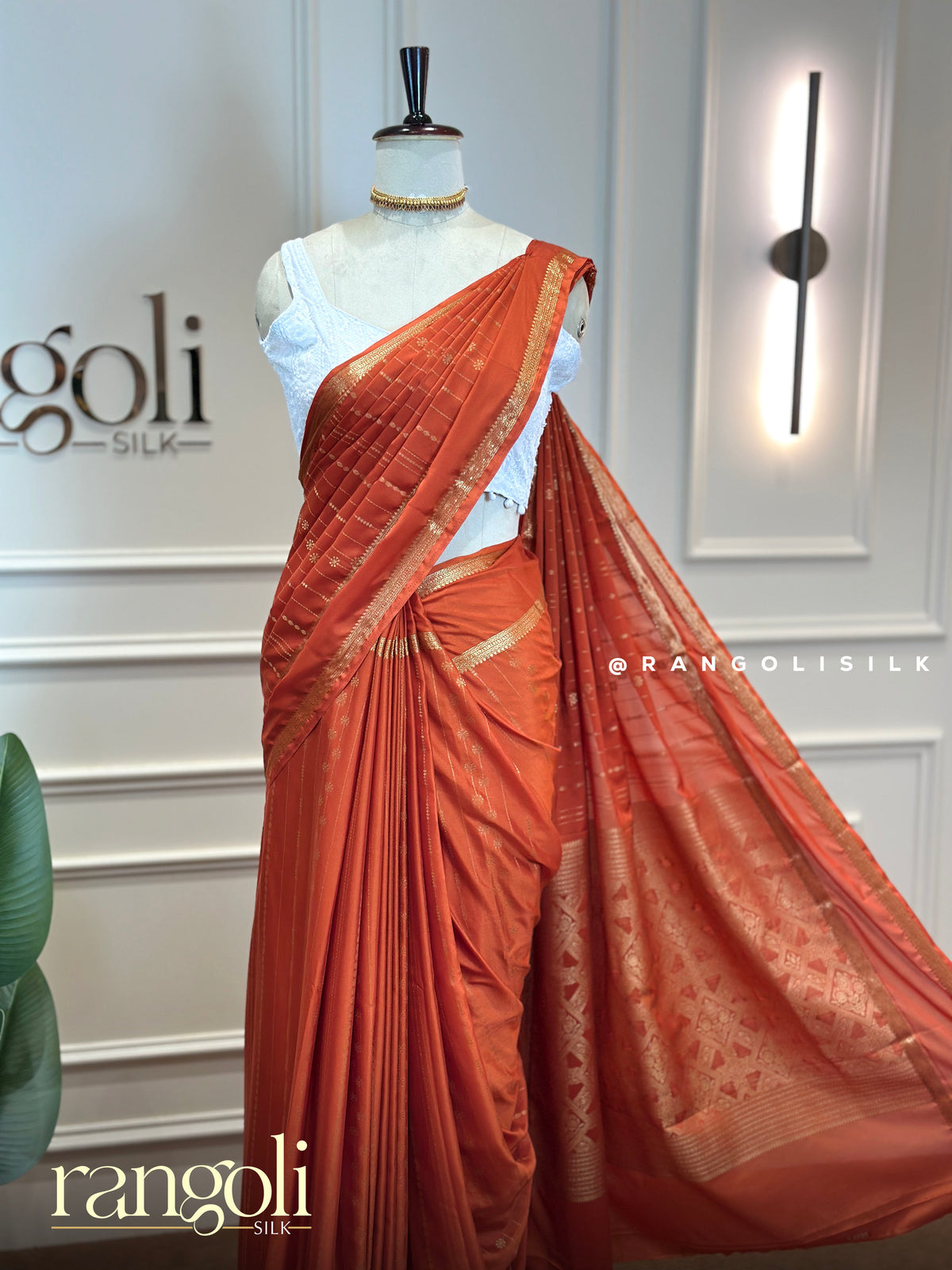 Semi Mysore Crepe Silk Saree with Gold Zari Lines & Bentex Border - Post 1016