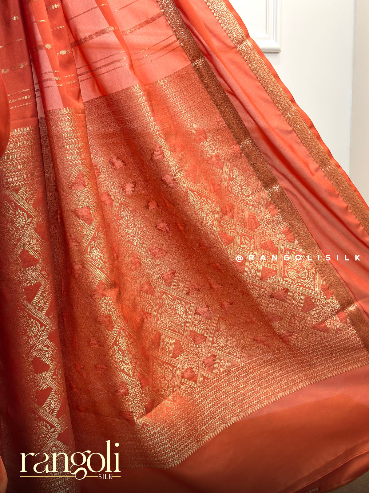 Semi Mysore Crepe Silk Saree with Gold Zari Lines & Bentex Border - Post 1016