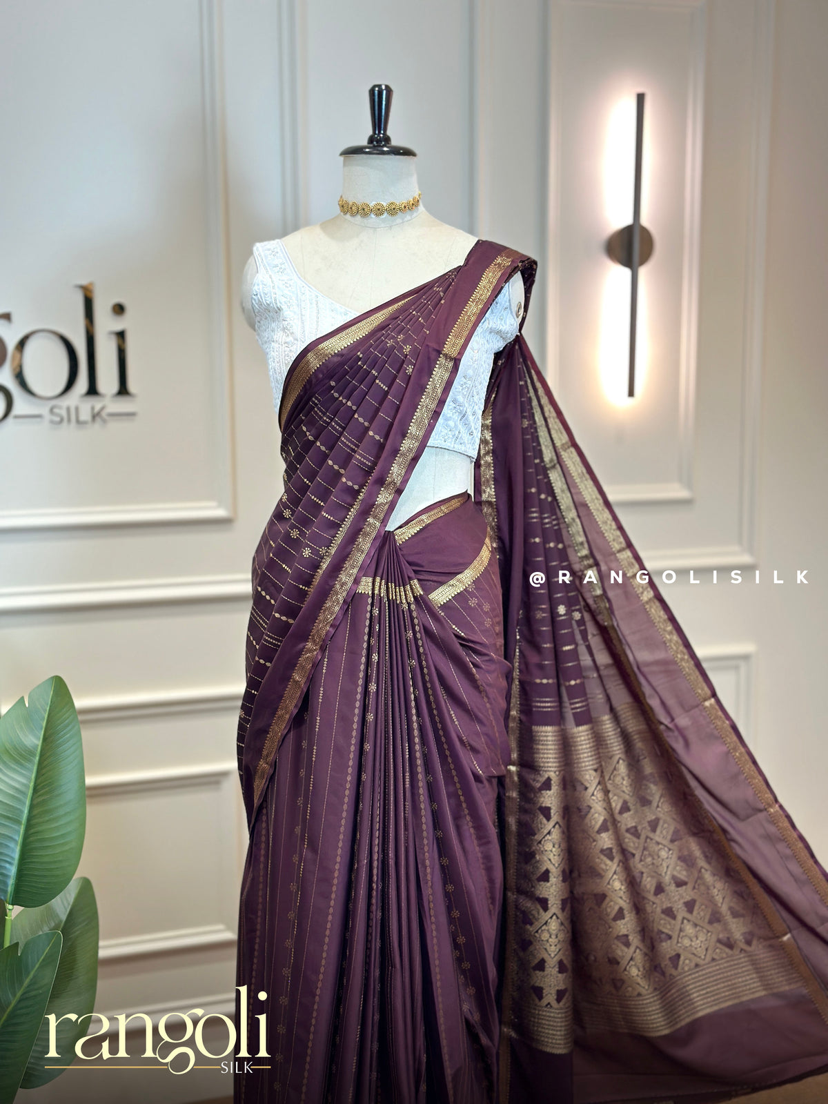 Semi Mysore Crepe Silk Saree with Gold Zari Lines & Bentex Border - Post 1016