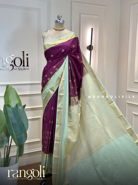 Semi Kanjivaram Silk Saree with Elegant Contrast Border - Post 909