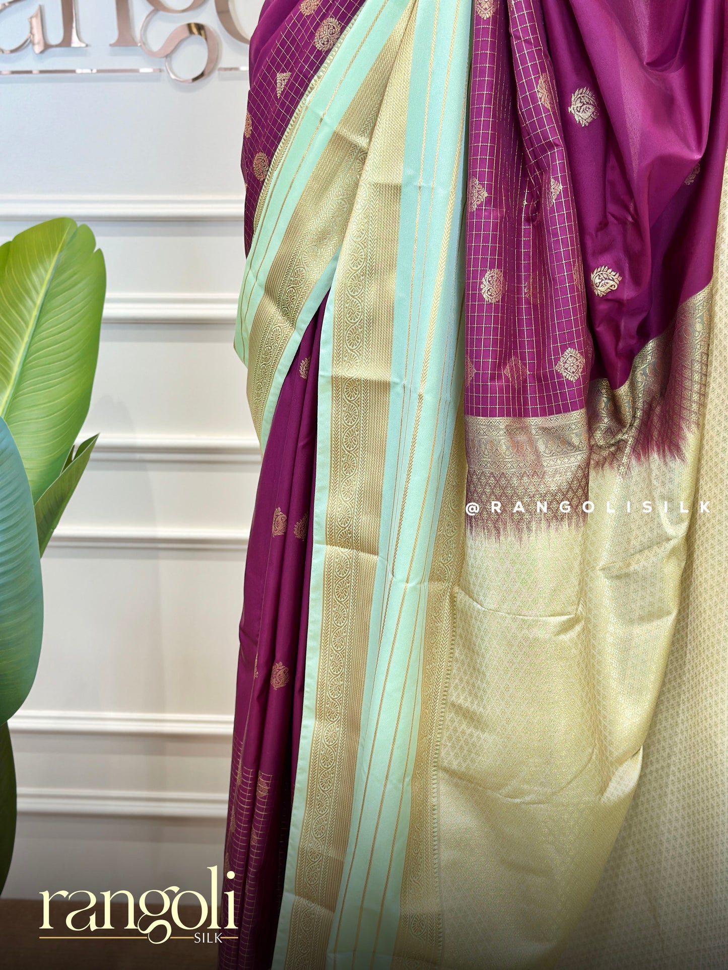 Semi Kanjivaram Silk Saree with Elegant Contrast Border - Post 909