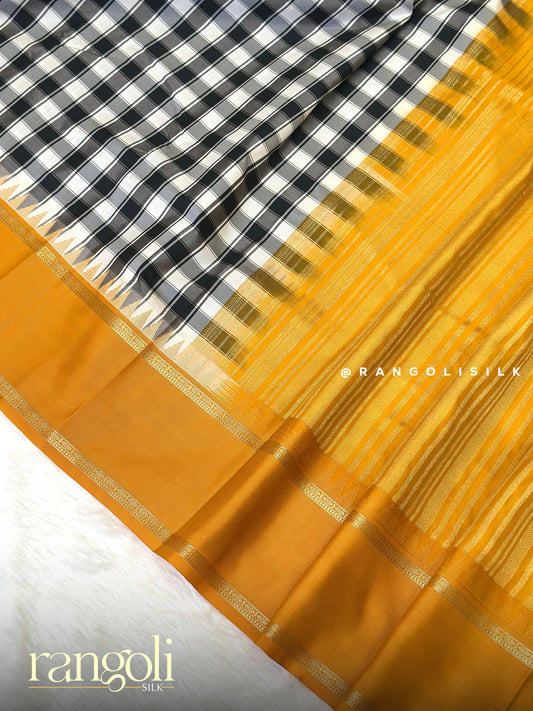 Semi Kanjivaram Silk Saree with Checks, Bentex & Temple Border - Post 1018