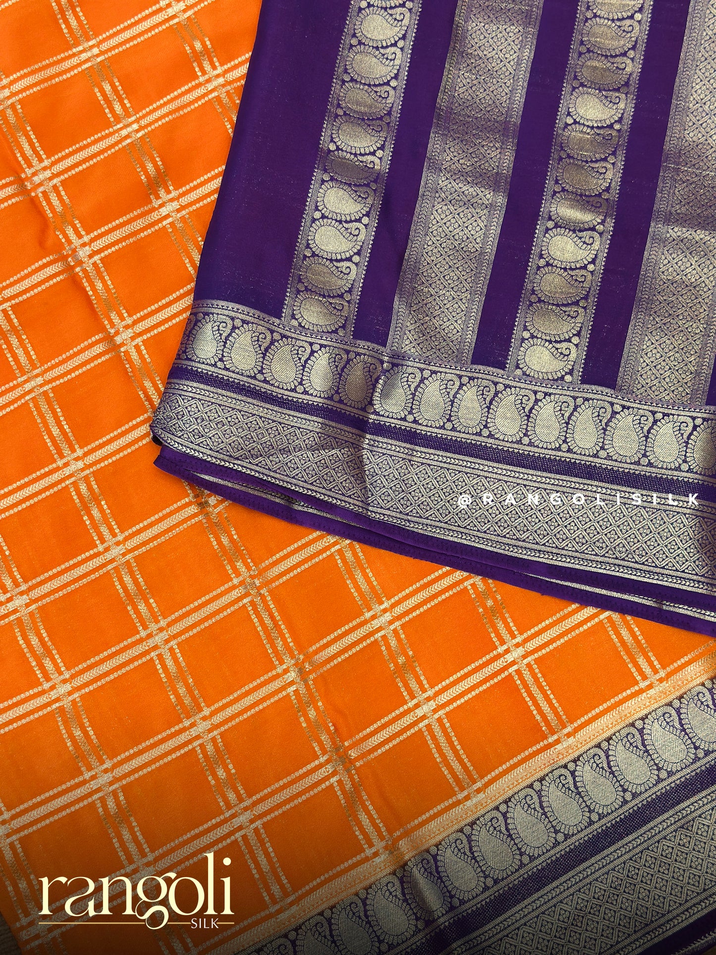 Semi Mysore Silk Saree with Classic Checks, Zari Border & Rich Pallu - Post 908