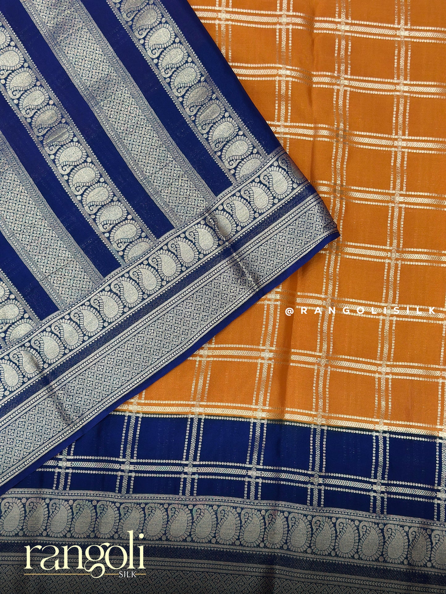 Semi Mysore Silk Saree with Classic Checks, Zari Border & Rich Pallu - Post 908