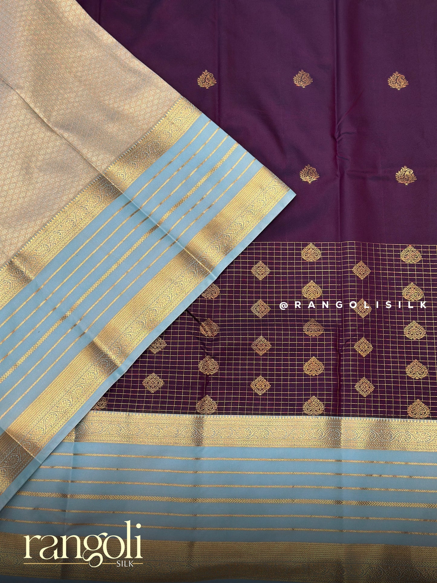 Semi Kanjivaram Silk Saree with Elegant Contrast Border - Post 909