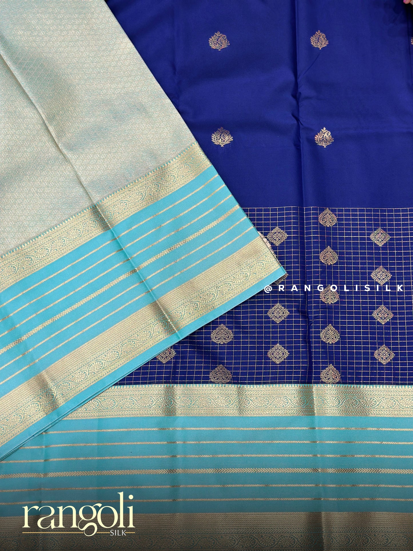 Semi Kanjivaram Silk Saree with Elegant Contrast Border - Post 909
