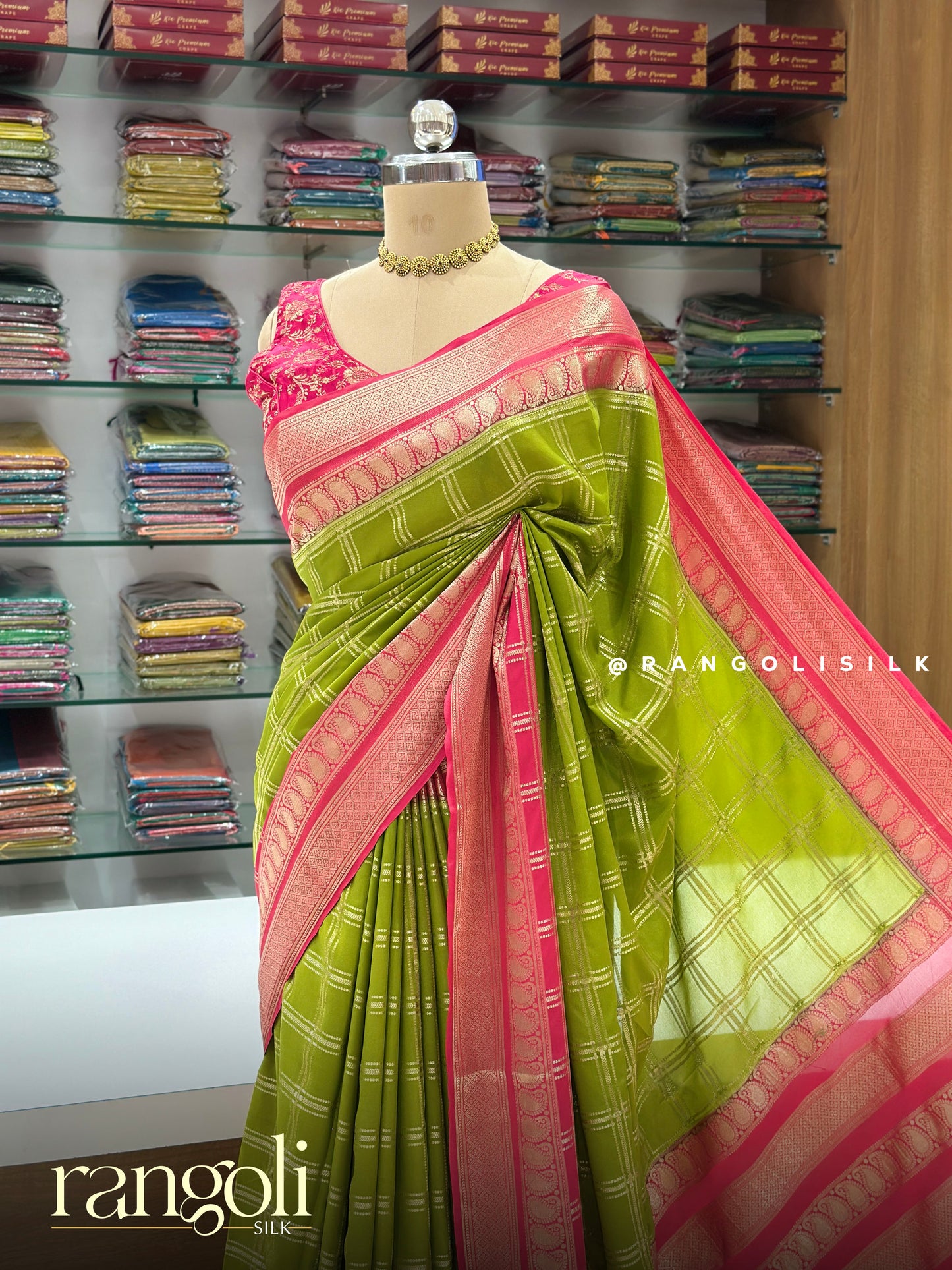 Semi Mysore Silk Saree with Classic Checks, Zari Border & Rich Pallu - Post 908