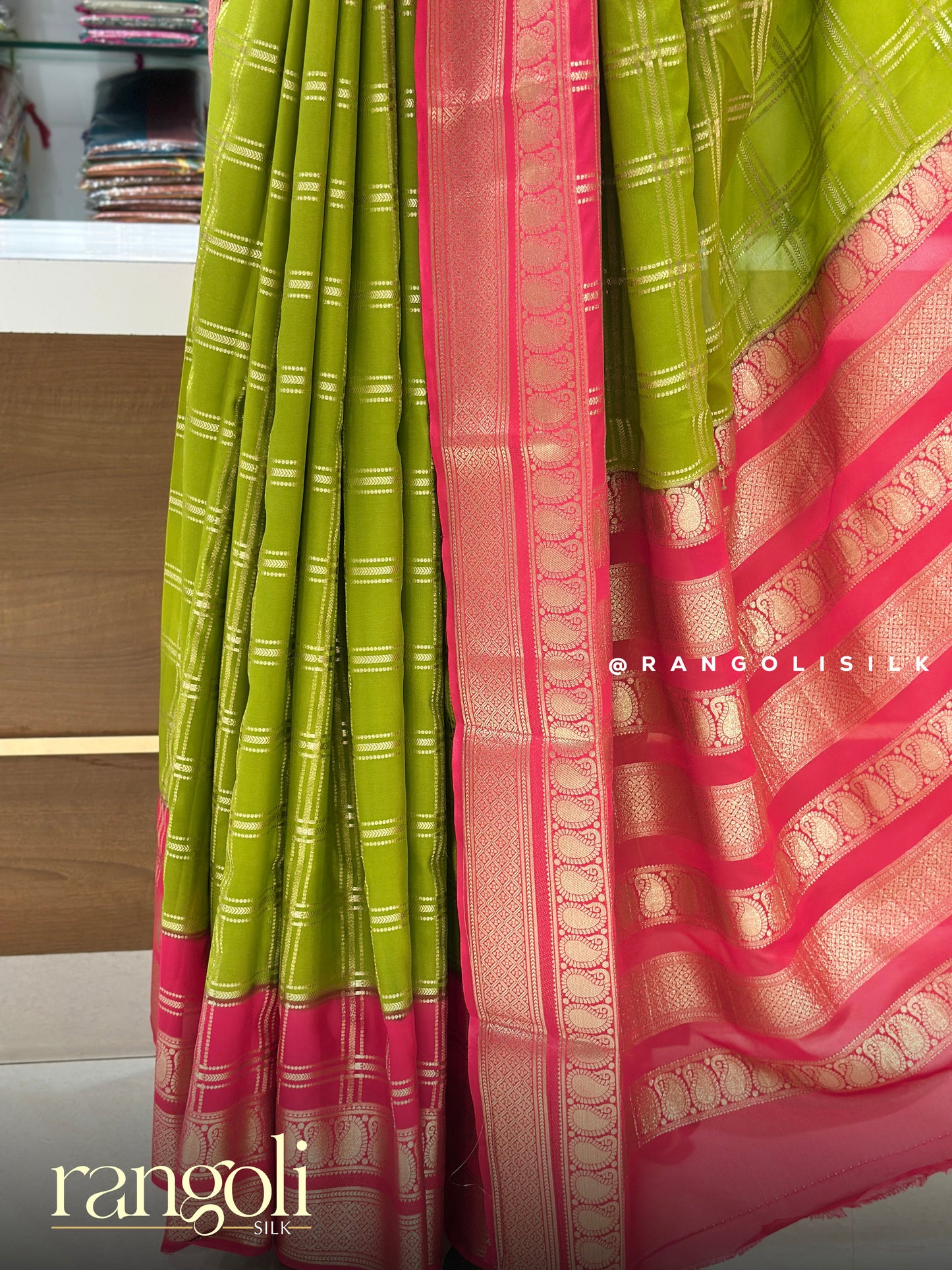 Semi Mysore Silk Saree with Classic Checks, Zari Border & Rich Pallu - Post 908