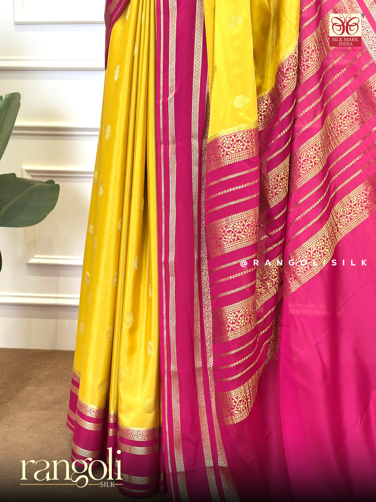 Pure Mysore Crepe Silk Saree -  Gandaberunda Motifs & Bentex Border - Silk Mark Certified - Post 1019