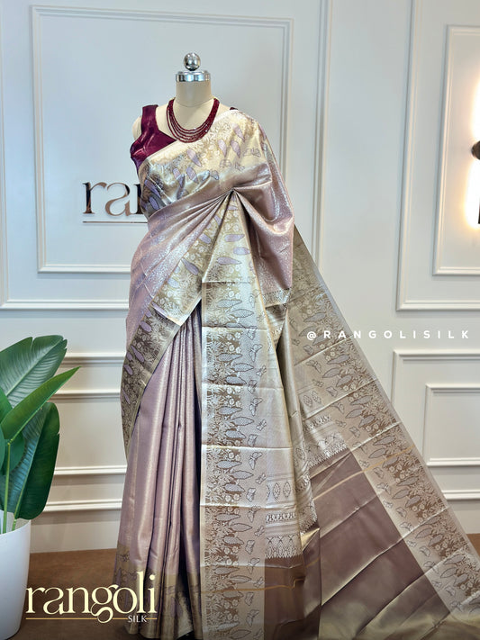 Lavender-Gold Tissue Silk Saree with Rich Zari Weaving - Post 612