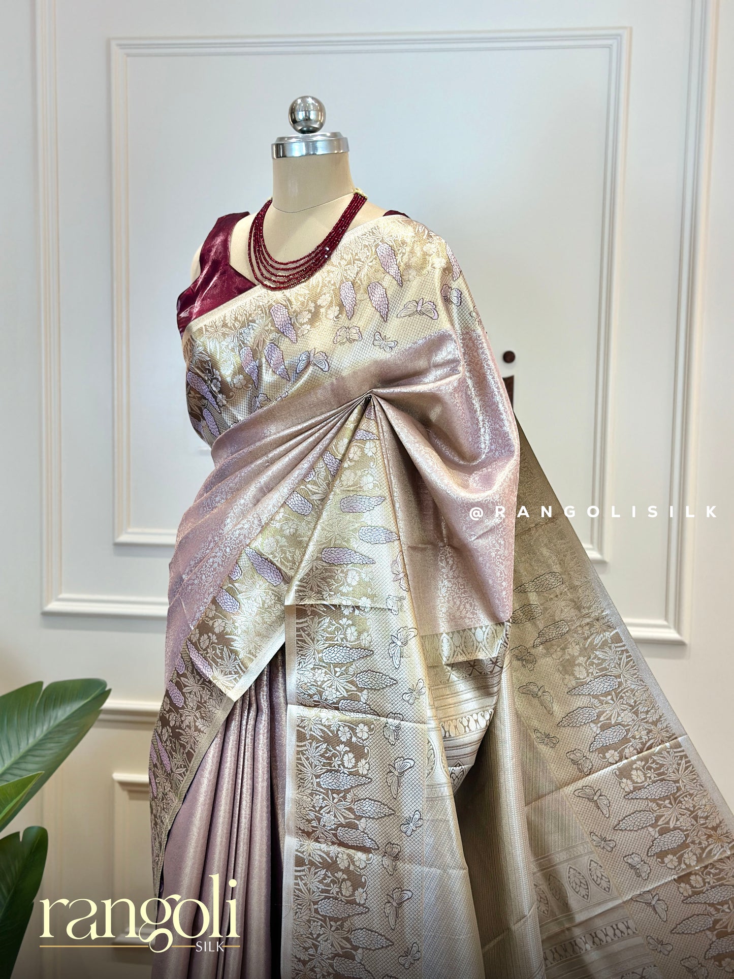Lavender-Gold Tissue Silk Saree with Rich Zari Weaving - Post 612