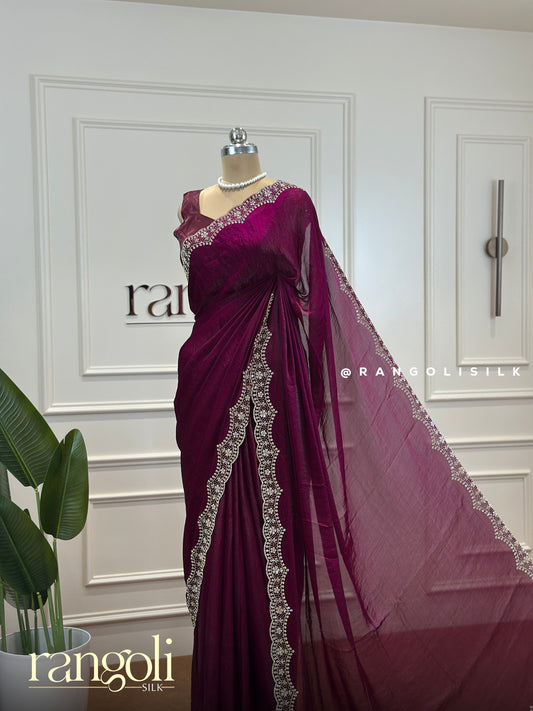 Designer Sarees with Crushed Texture and Rhinestone Border - Post 403