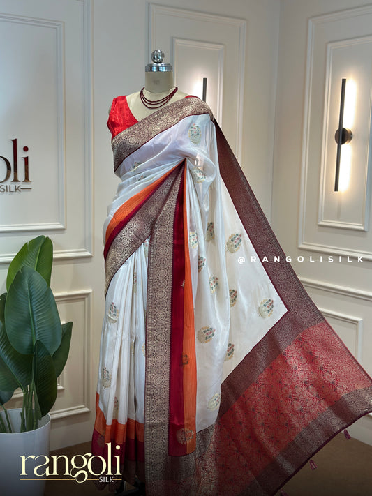 Elegant Off-White Banarasi Saree with Multicolour Border - Post 798