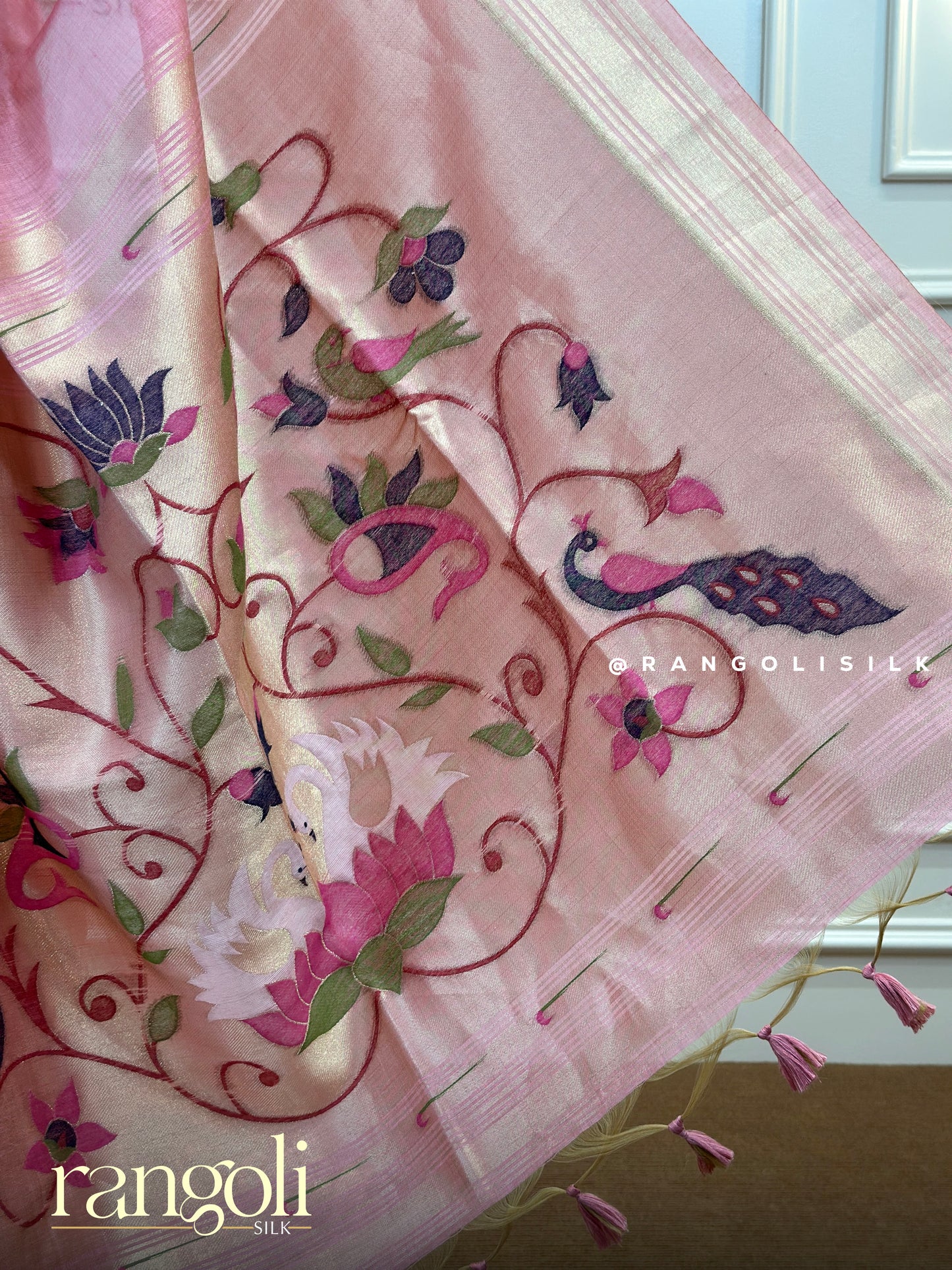 Pink Cotton Saree with Paithani Design - Post 498