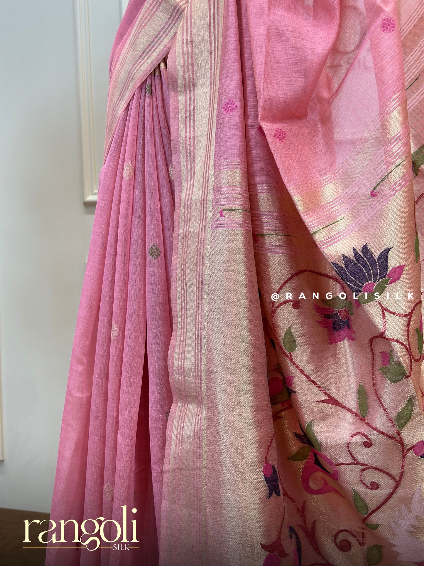 Pink Cotton Saree with Paithani Design - Post 498
