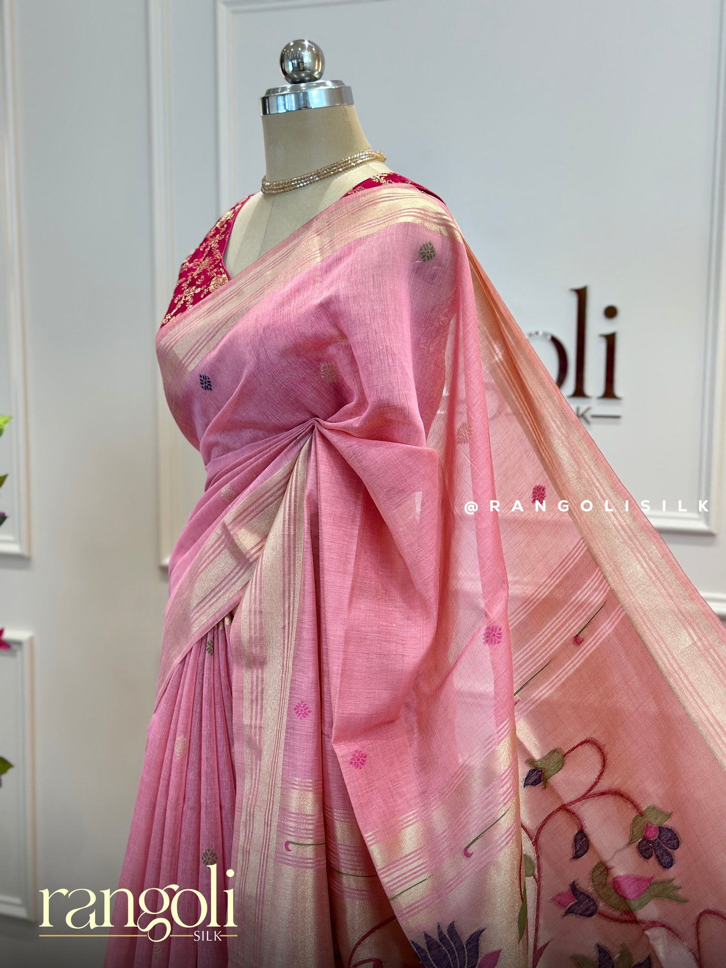 Pink Cotton Saree with Paithani Design - Post 498