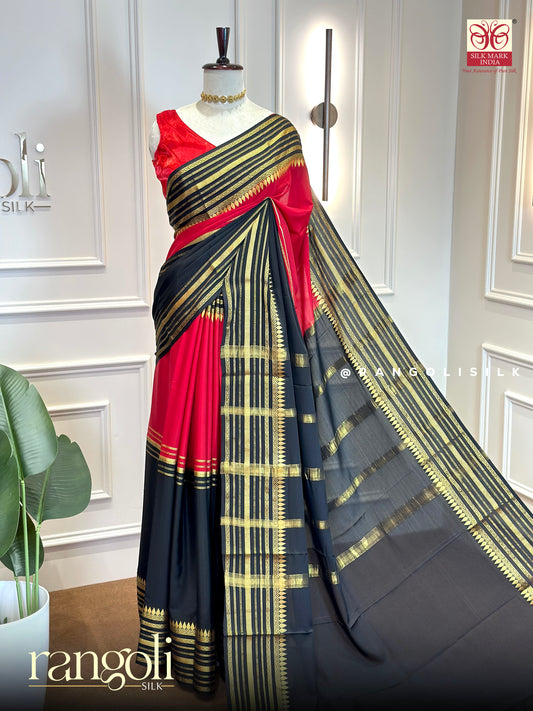 Pure Mysore Crepe Silk Sarees - Half & Half Pattern with Rich Border - Silk Mark Certified - Post 1024