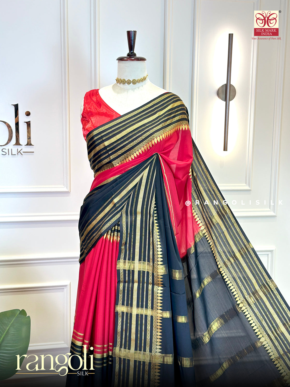 Pure Mysore Crepe Silk Sarees - Half & Half Pattern with Rich Border - Silk Mark Certified - Post 1024
