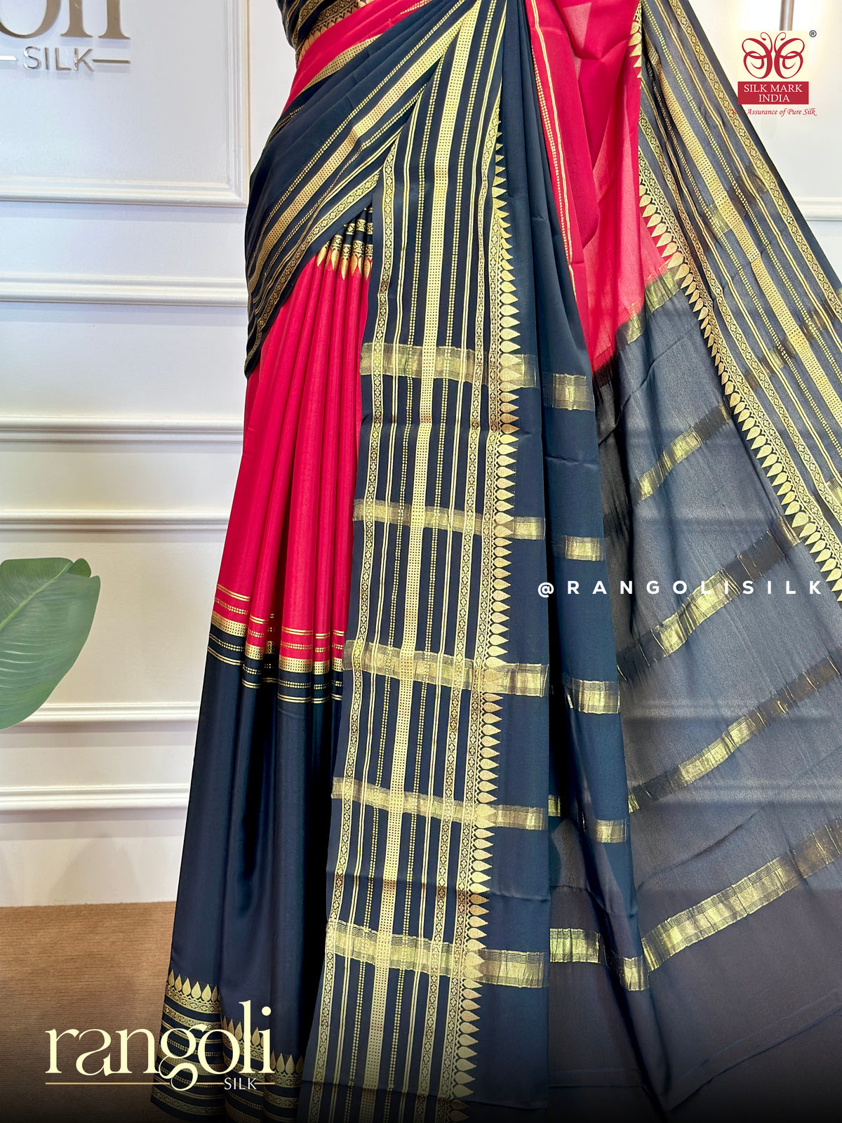 Pure Mysore Crepe Silk Sarees - Half & Half Pattern with Rich Border - Silk Mark Certified - Post 1024