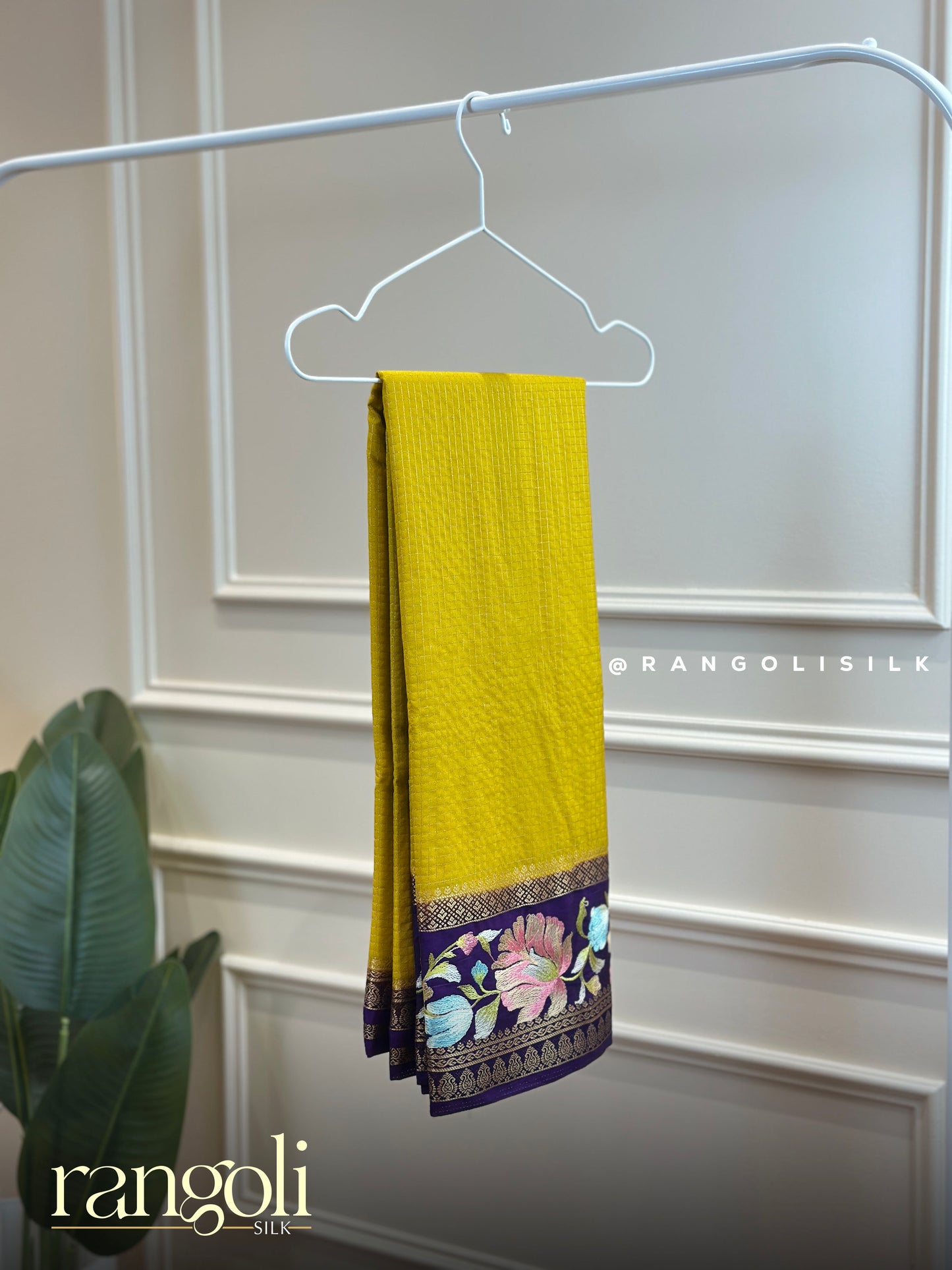 Semi Mysore Silk Saree with Floral Embroidered Border - Post 902