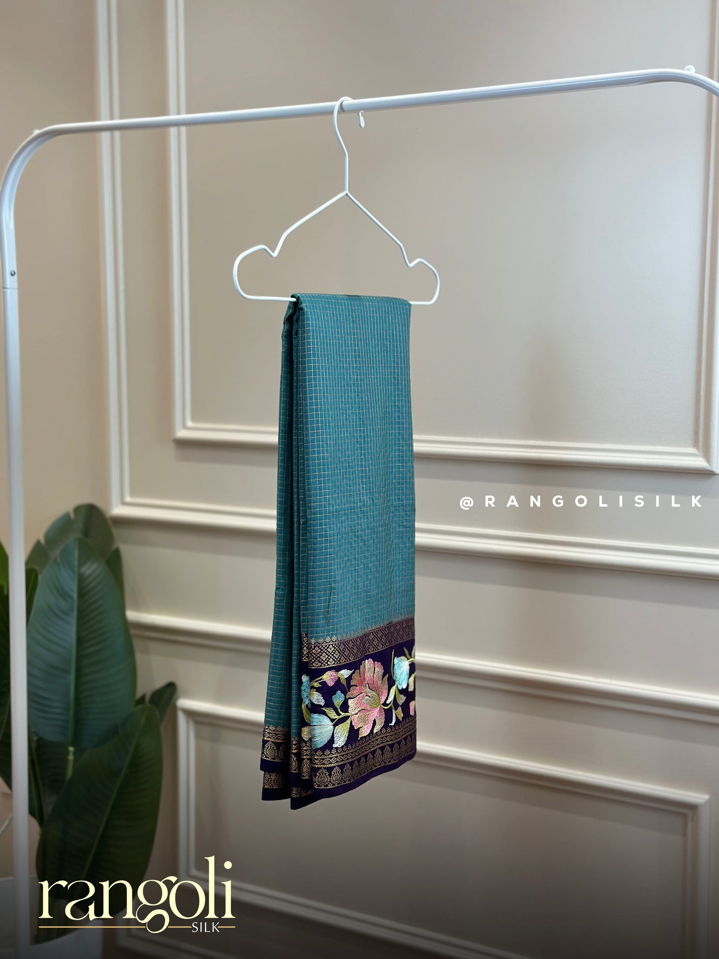 Semi Mysore Silk Saree with Floral Embroidered Border - Post 902