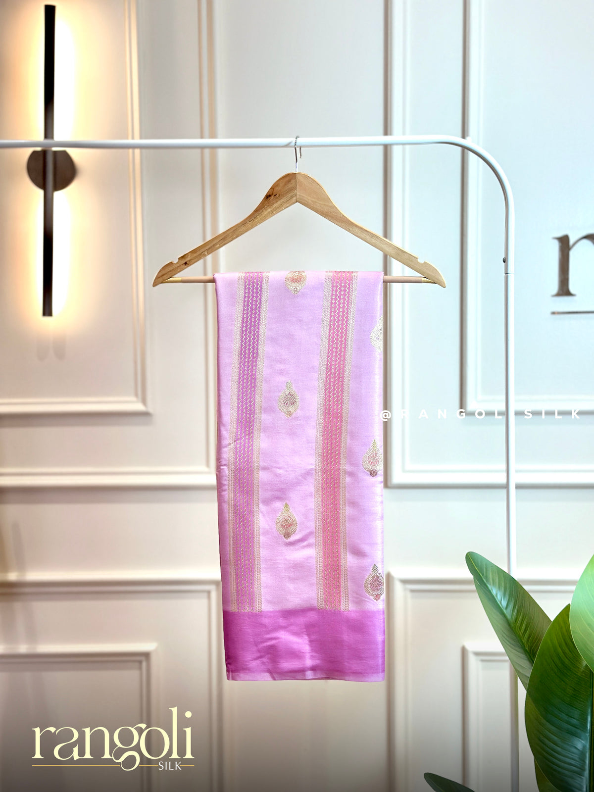 Pastel Banaras Saree with Gold Zari Buttas & Contrast Border - Post 1021