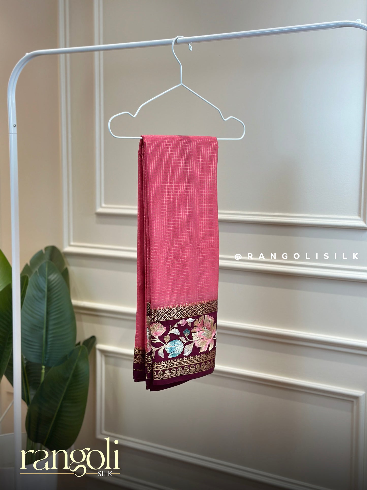 Semi Mysore Silk Saree with Floral Embroidered Border - Post 902