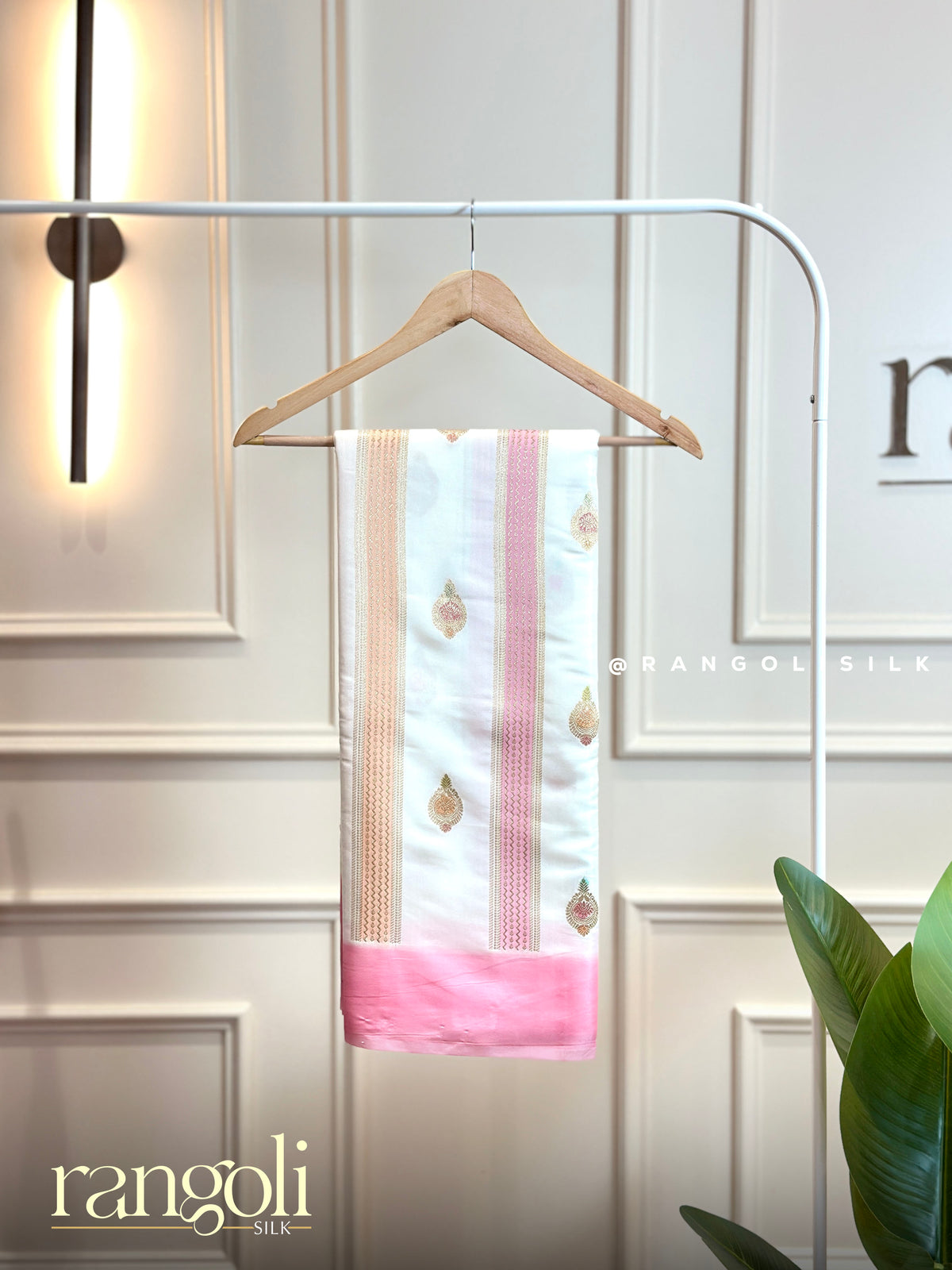 Pastel Banaras Saree with Gold Zari Buttas & Contrast Border - Post 1021