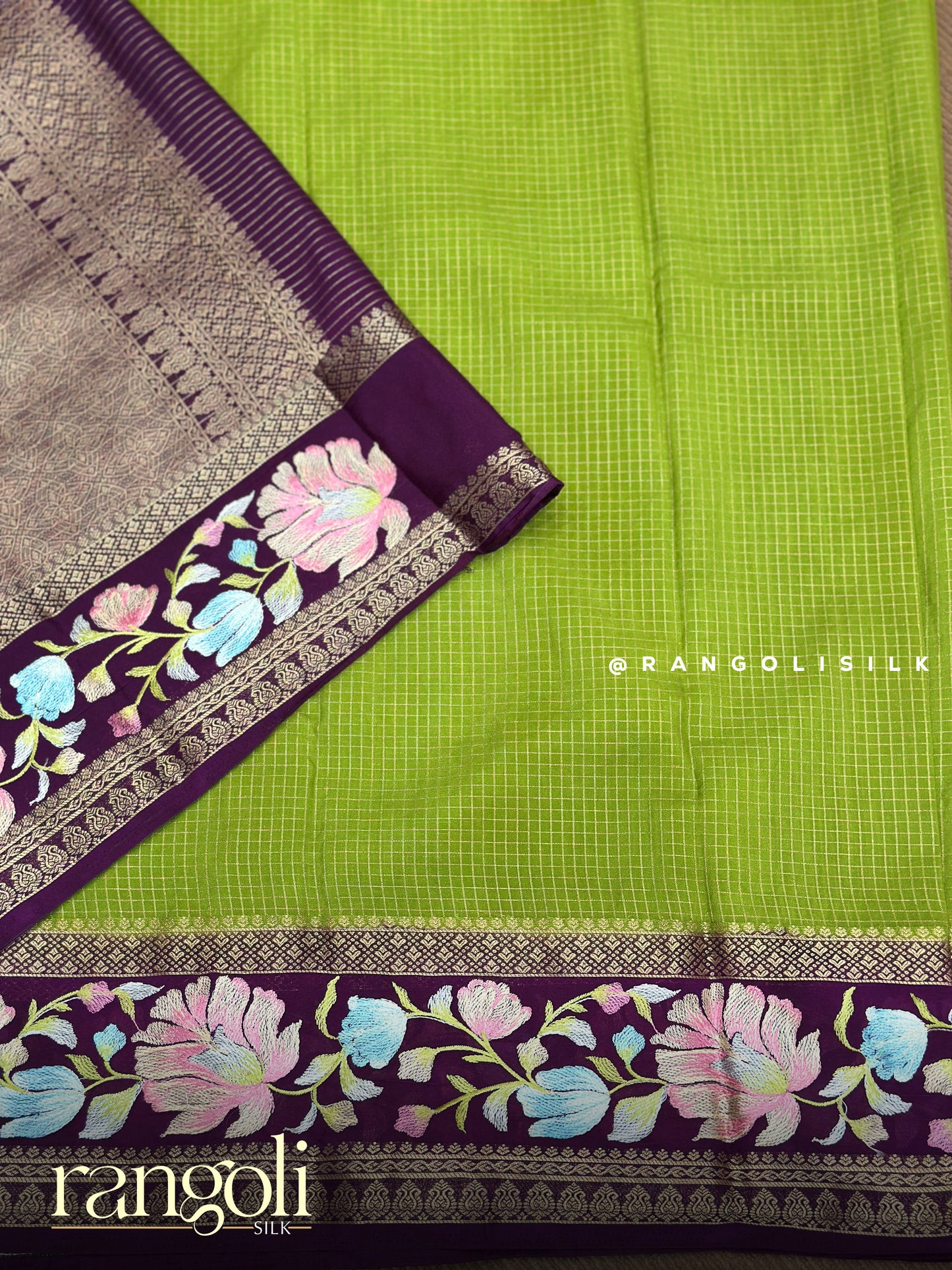 Semi Mysore Silk Saree with Floral Embroidered Border - Post 902