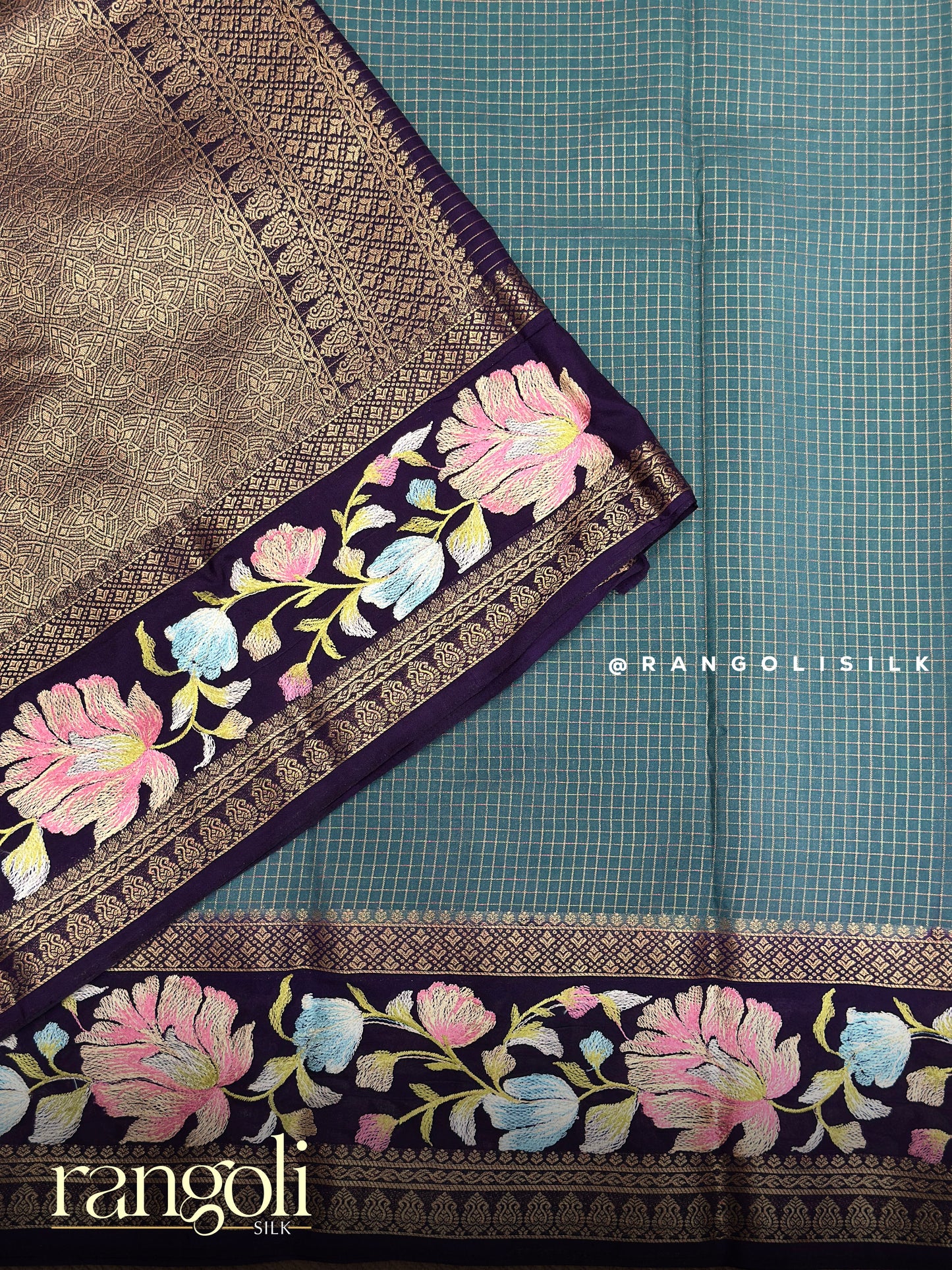 Semi Mysore Silk Saree with Floral Embroidered Border - Post 902