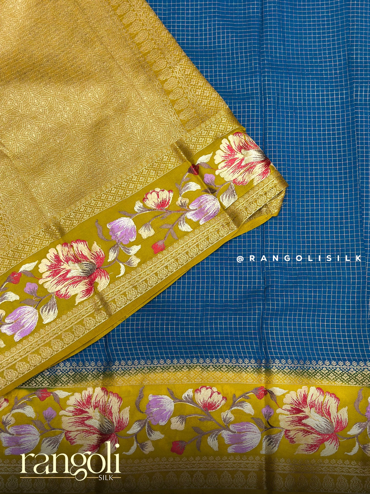 Semi Mysore Silk Saree with Floral Embroidered Border - Post 902