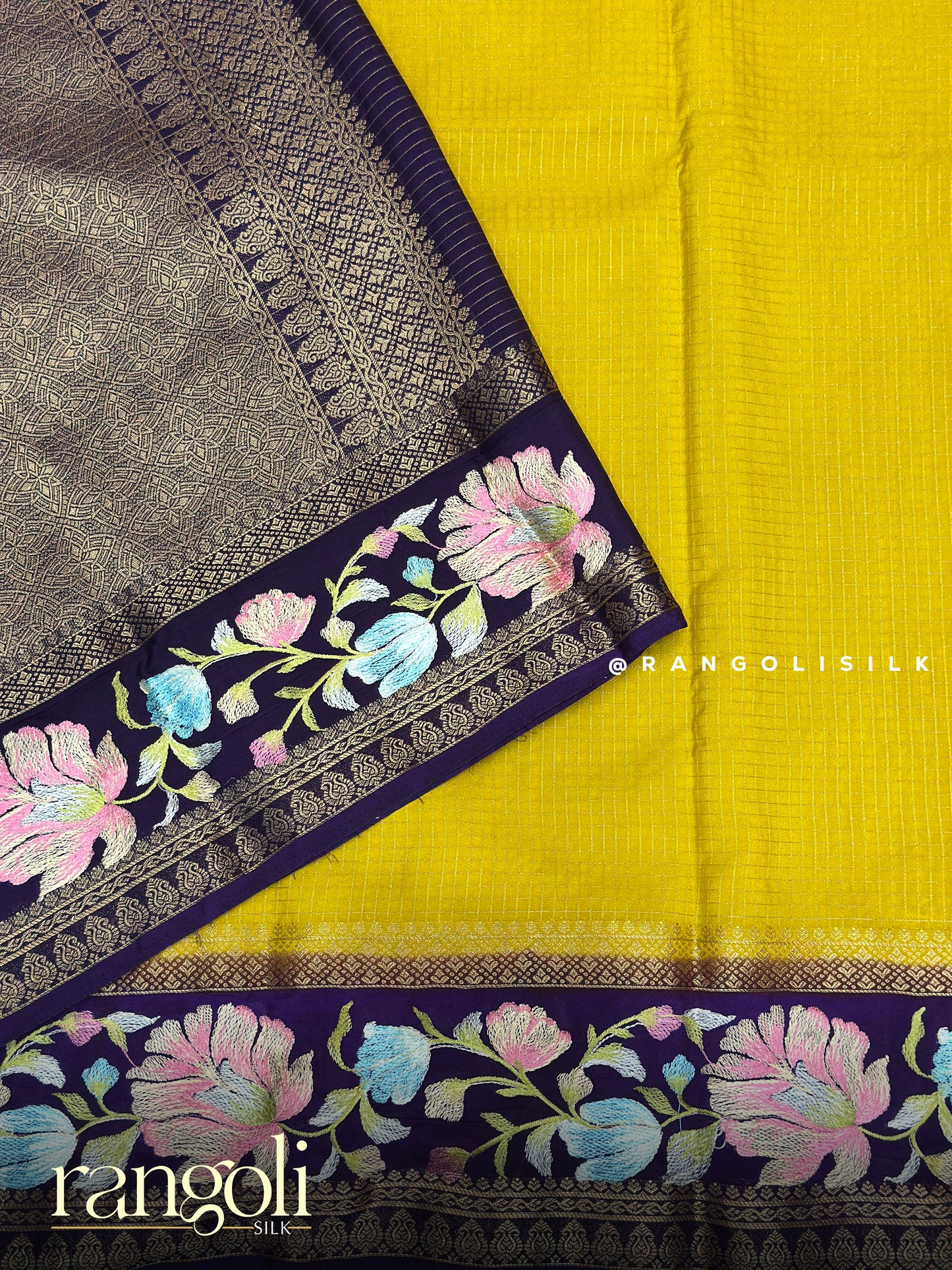 Semi Mysore Silk Saree with Floral Embroidered Border - Post 902