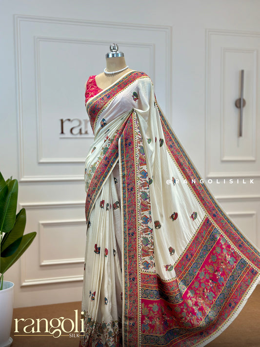 Pashmina Saree with Intricate Elephant Motifs - Post 402