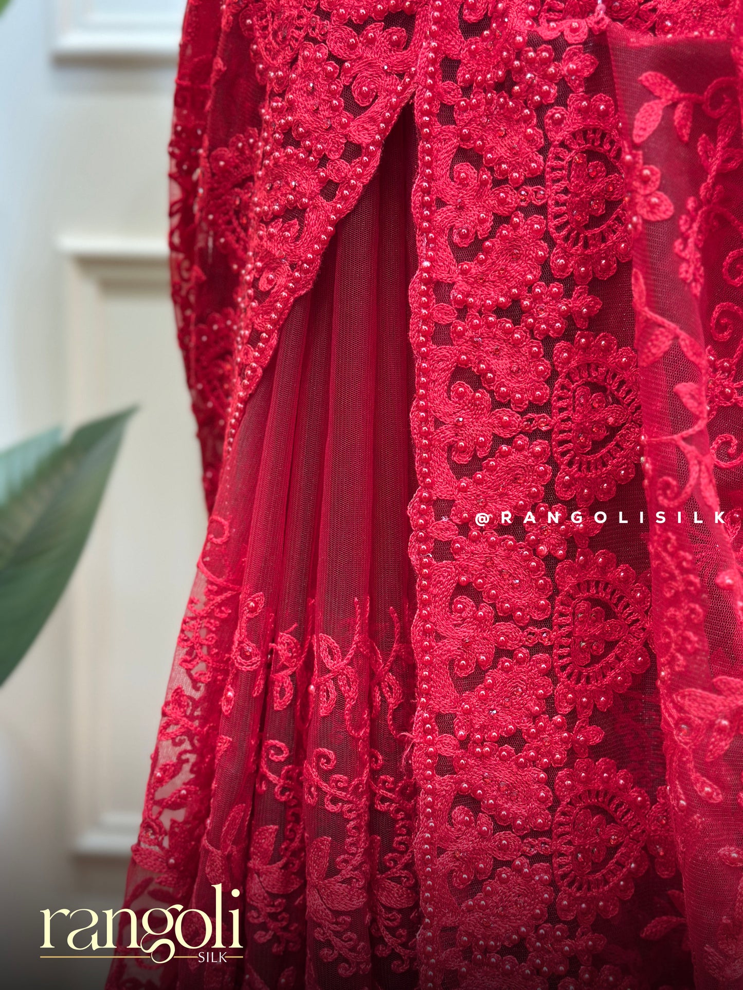 Designer Net Saree with Floral Embroidery & Beadwork - Post 803