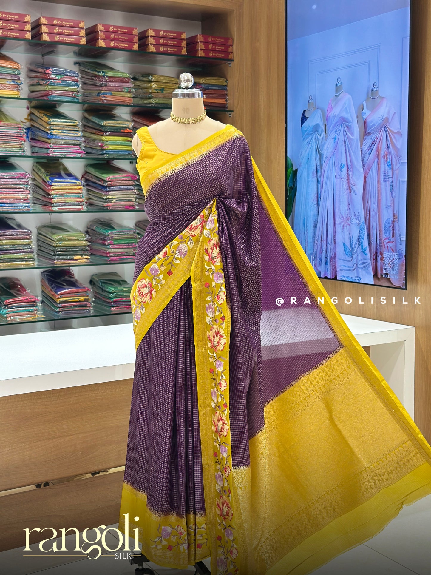 Semi Mysore Silk Saree with Floral Embroidered Border - Post 902