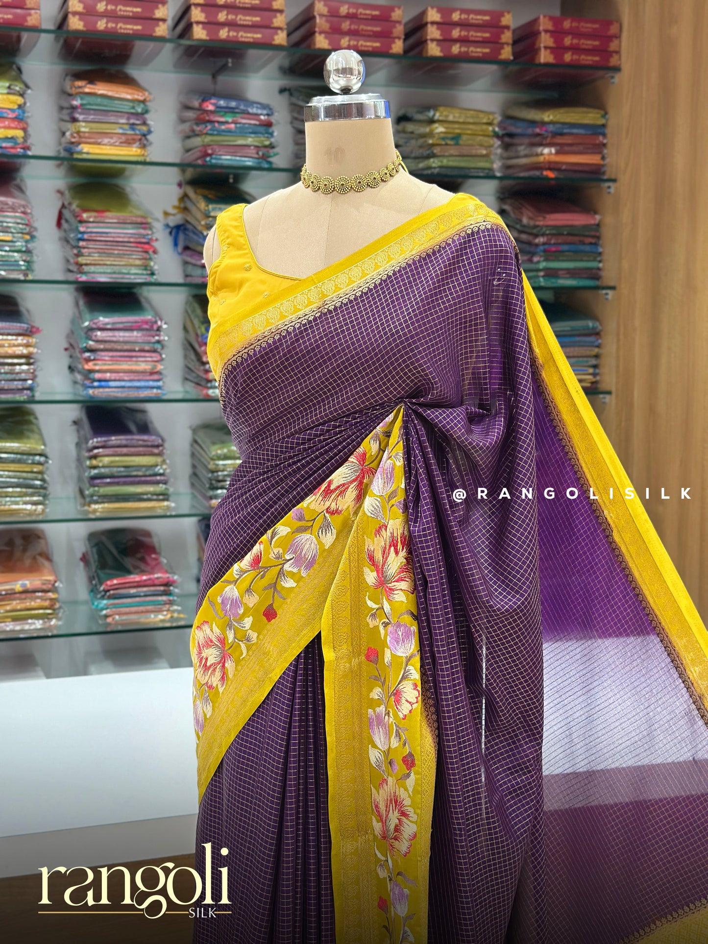 Semi Mysore Silk Saree with Floral Embroidered Border - Post 902