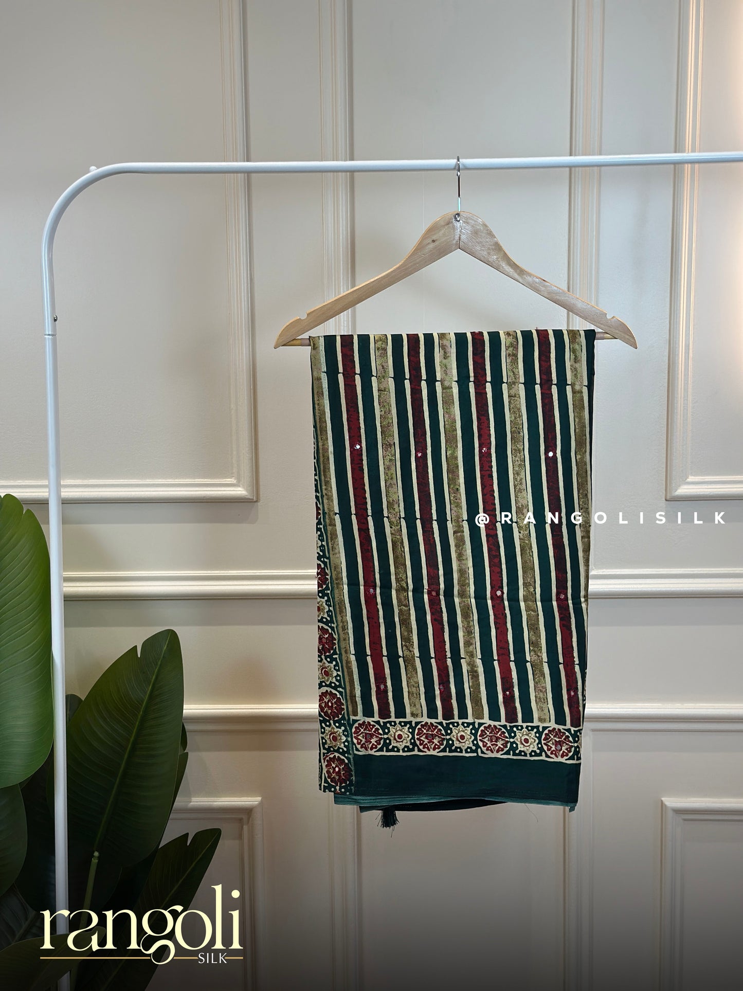 Ajrakh Modal Silk Saree with Striped Pattern & Traditional Ajrakh Prints - Post 903