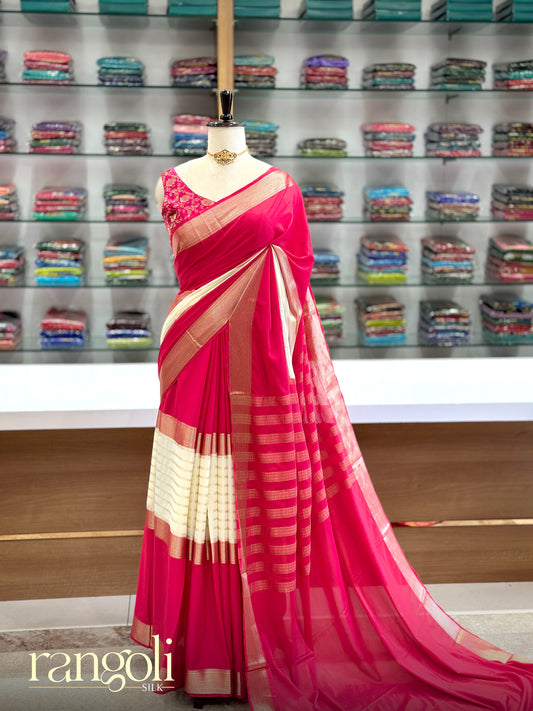 Semi Mysore Crepe Silk Saree with 3D Pattern & Zari Border - Post 1022
