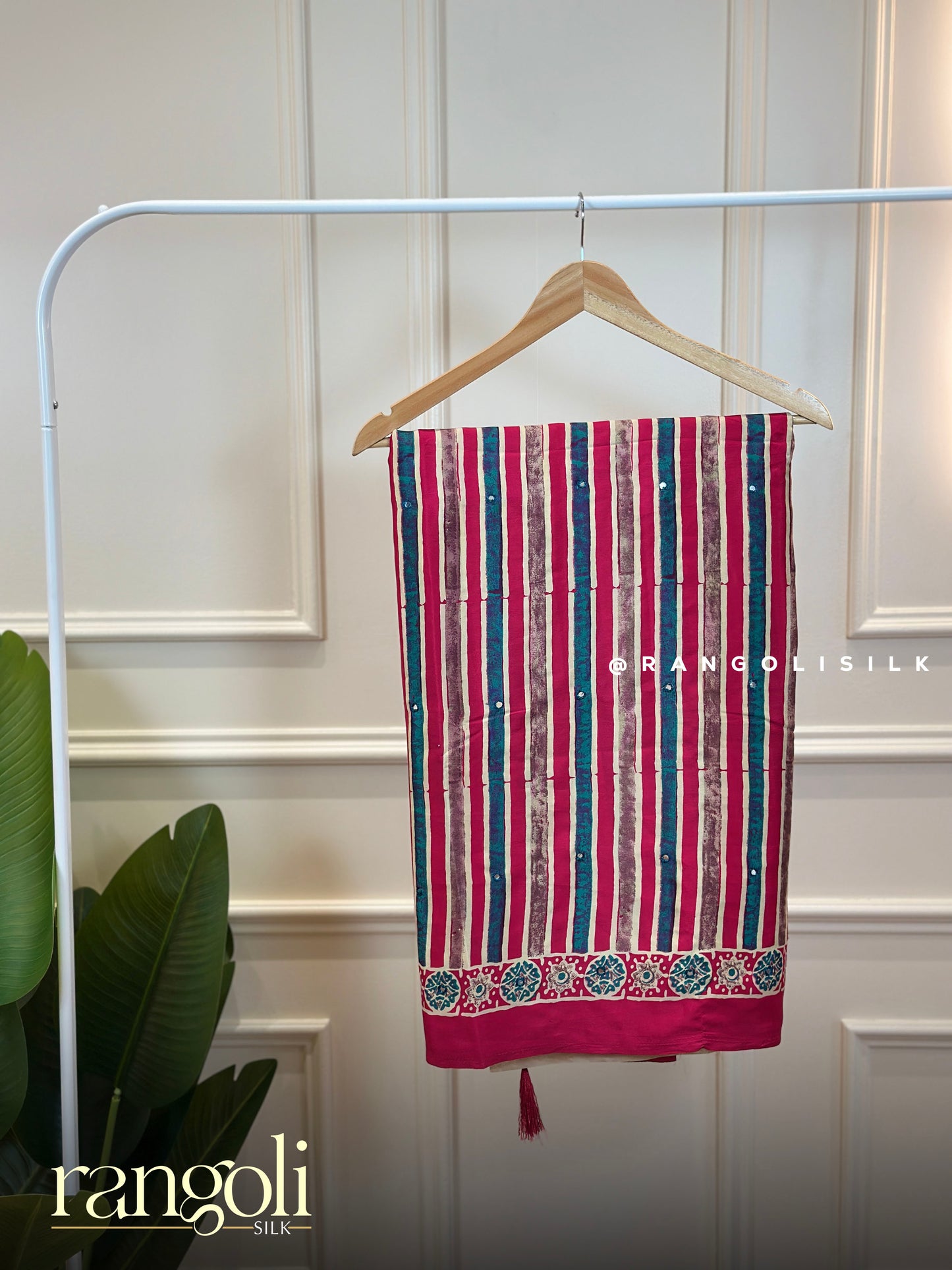 Ajrakh Modal Silk Saree with Striped Pattern & Traditional Ajrakh Prints - Post 903