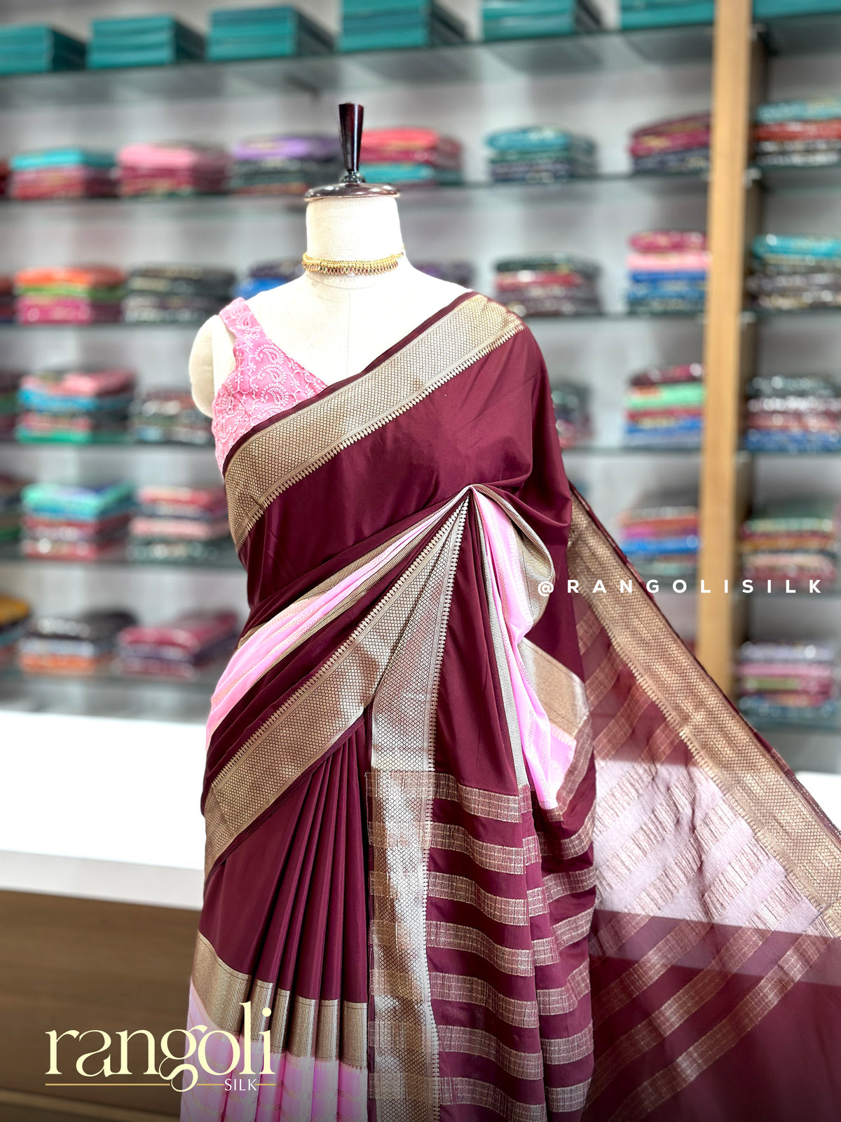 Semi Mysore Crepe Silk Saree with 3D Pattern & Zari Border - Post 1022
