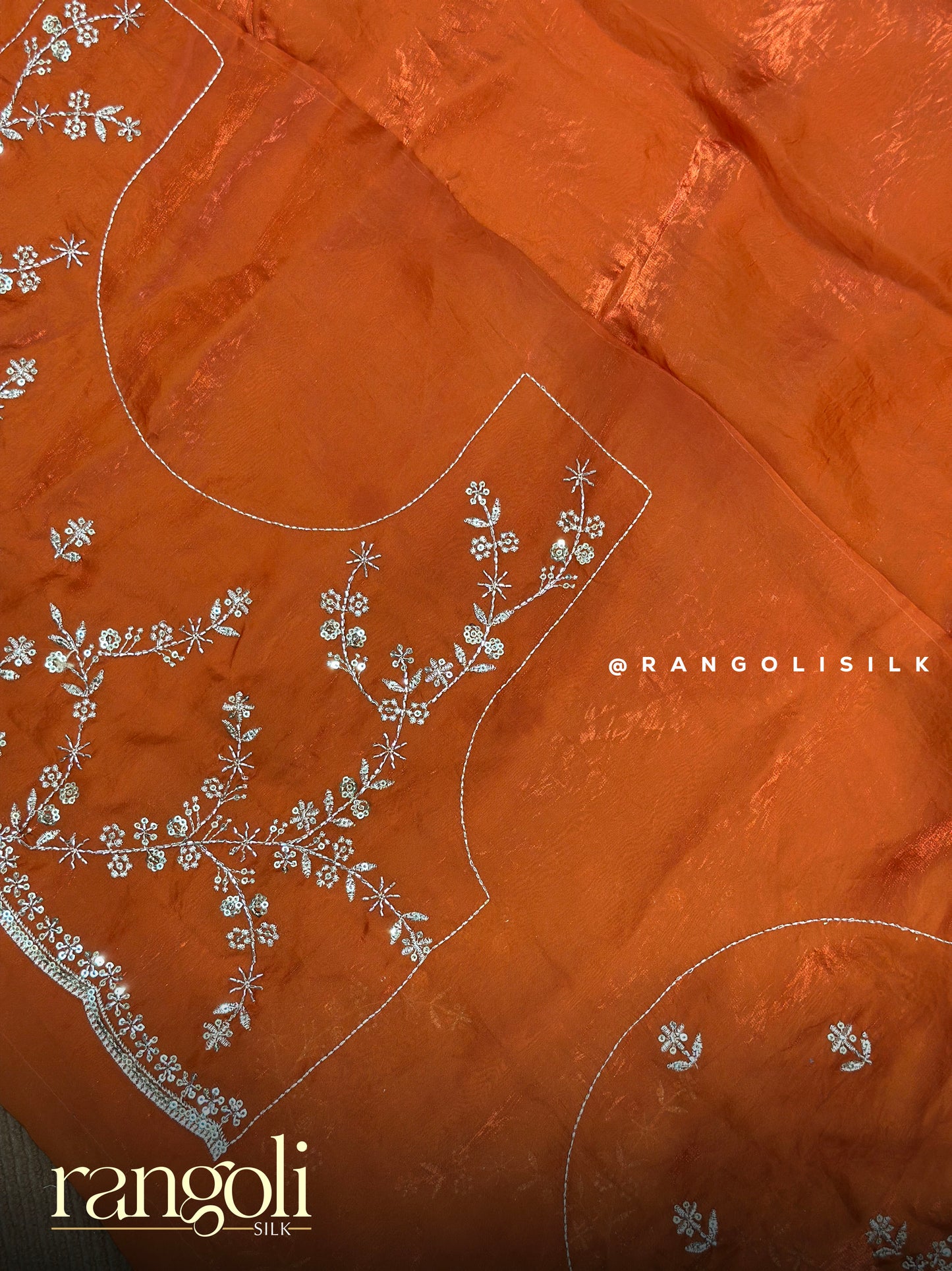 Rust Orange Designer Saree with Sequin Embroidery & Scallop Border - Post 905