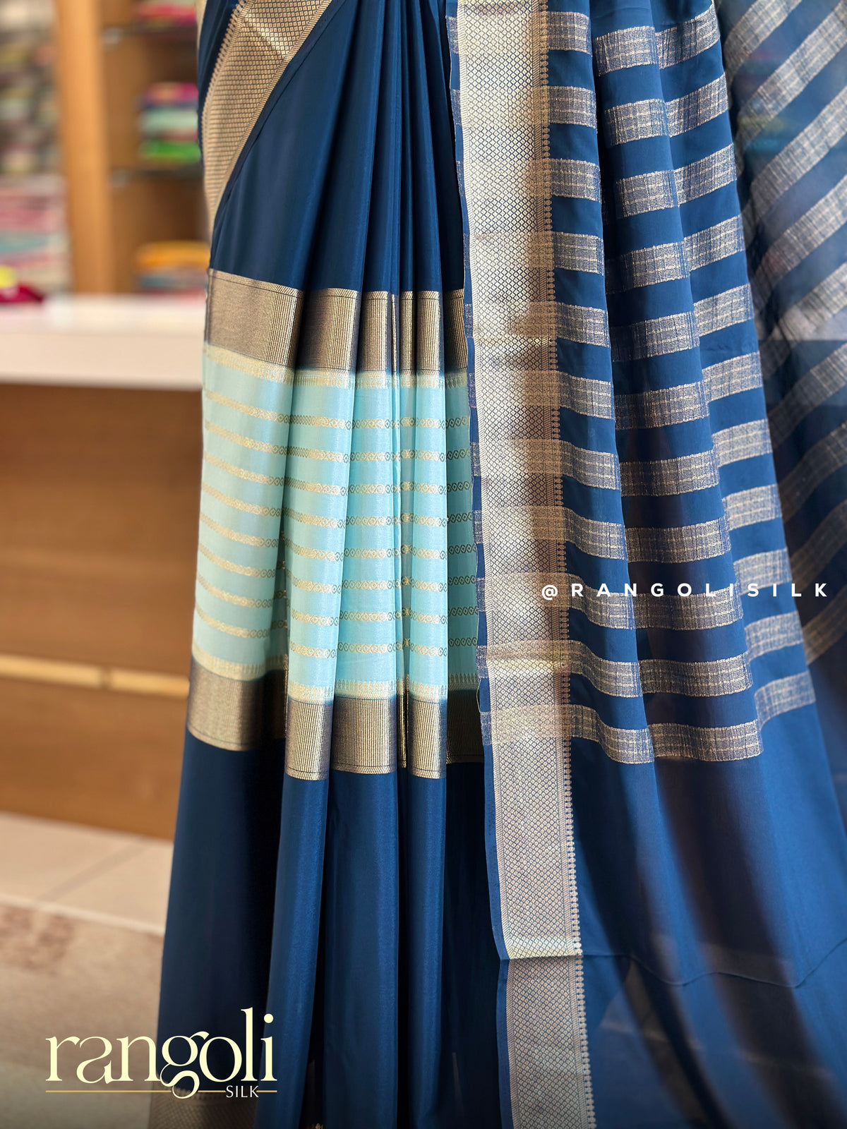 Semi Mysore Crepe Silk Saree with 3D Pattern & Zari Border - Post 1022