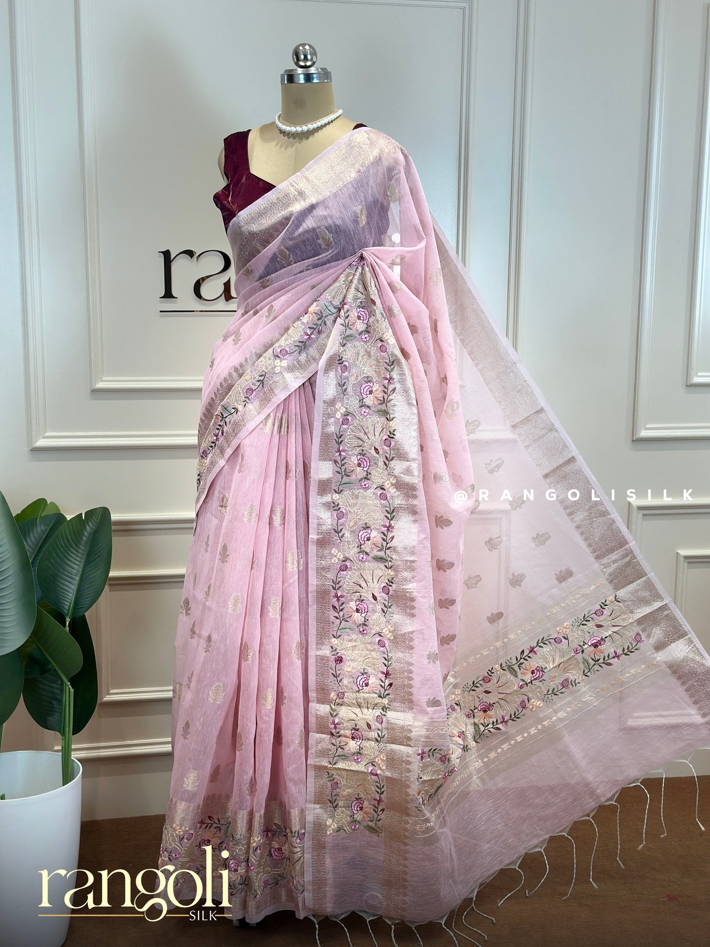 Pastel Cotton Saree with Delicate Threadwork & Floral Detailing- Post 623