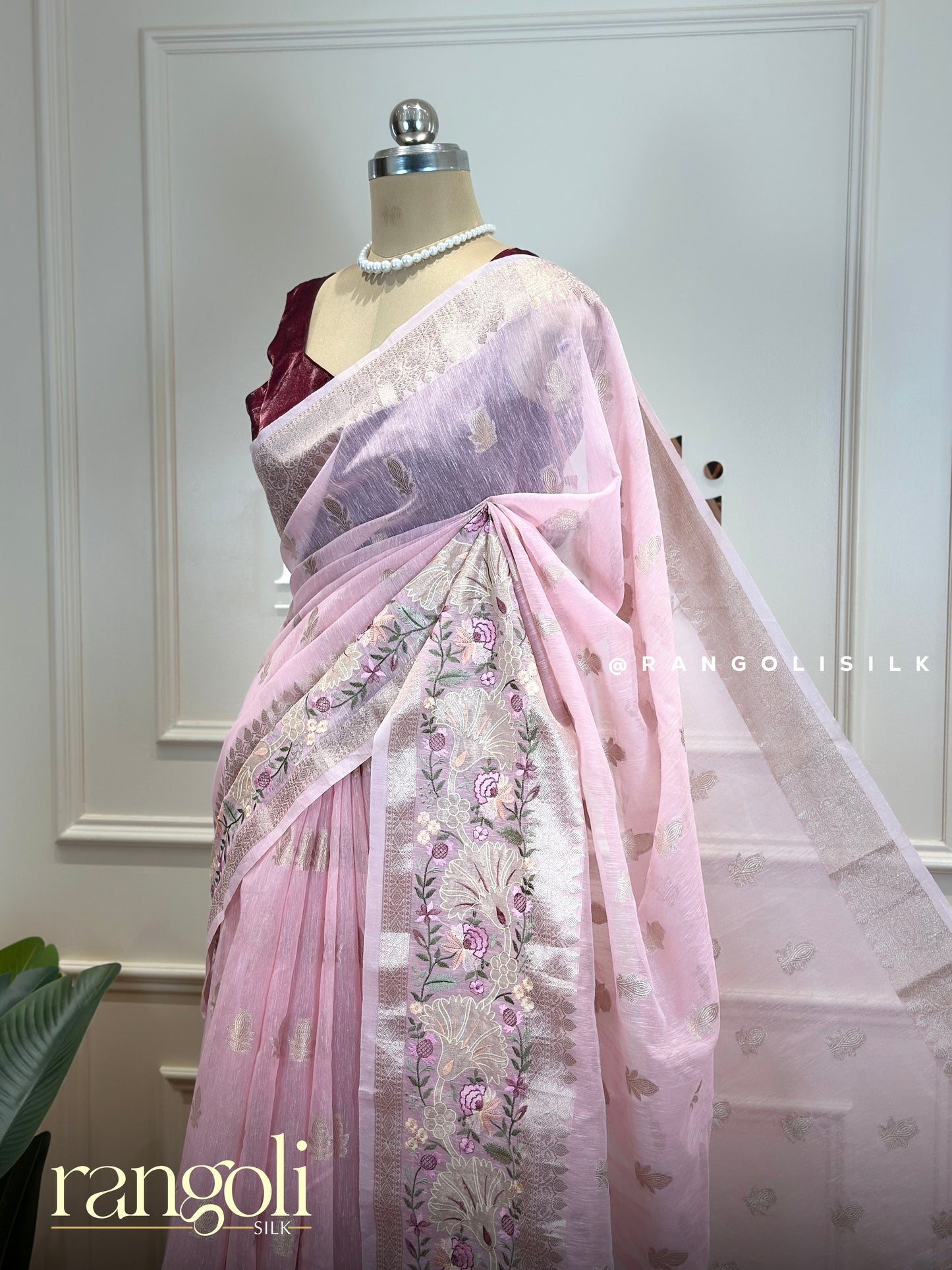 Pastel Cotton Saree with Delicate Threadwork & Floral Detailing- Post 623