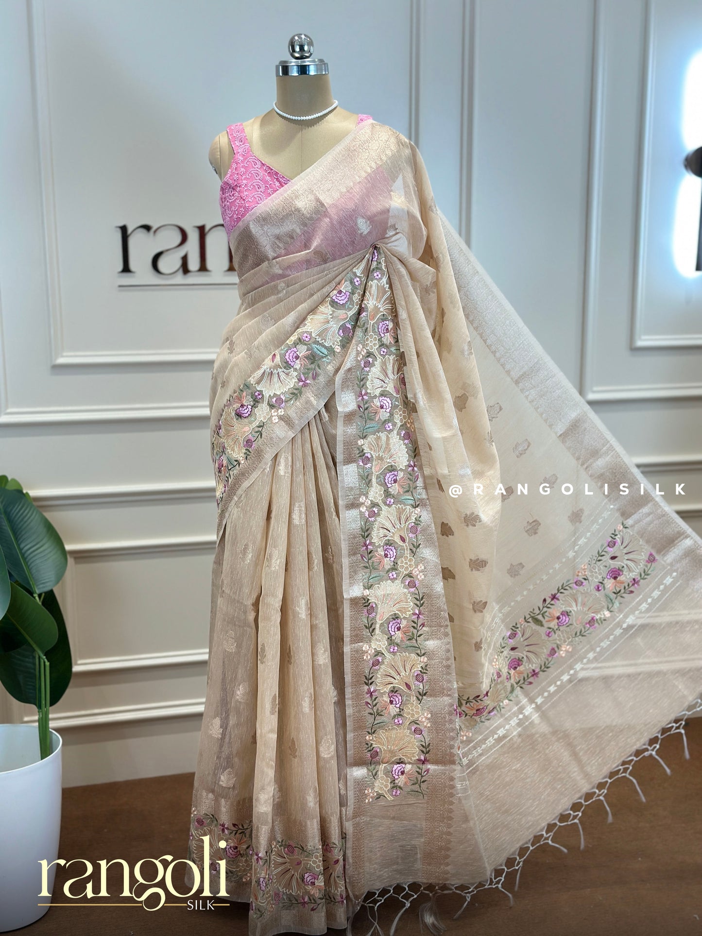 Pastel Cotton Saree with Delicate Threadwork & Floral Detailing- Post 623